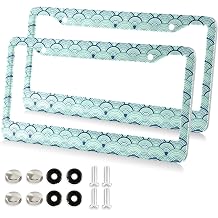 2 Packs Seigaiha Wave Scallops License Plate Frames with Holes and Screws, Universal Car License Plate Holders, Durable Stainless Steel, 12" x 6" for Front and Rear