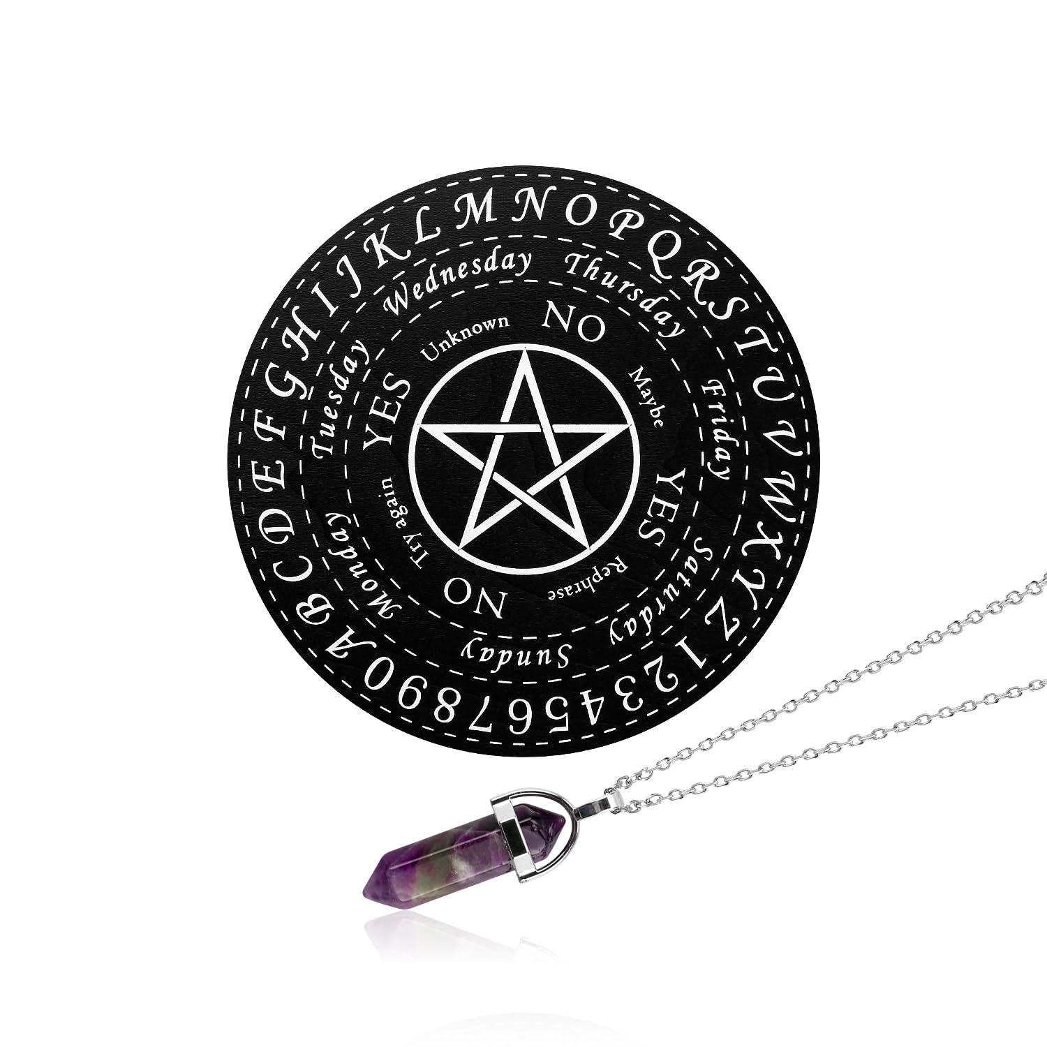 Rumyve Light Crystal Divination Pendant Necklace Witchcraft Wiccan Altar Kit, Witch Pendant Board Life Tree Log Ouija Board