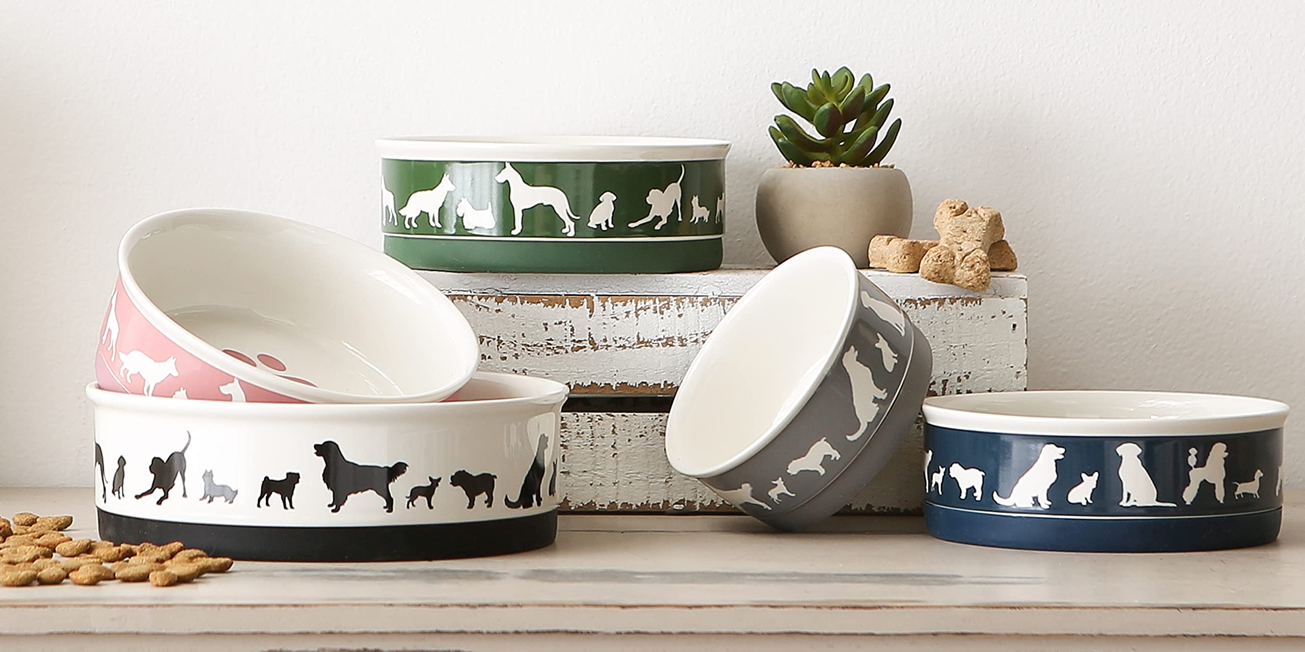Bone Dry Ceramic Pet Silhouette Collection, set medio, 6x2, verde cacciatore, 2 pezzi
