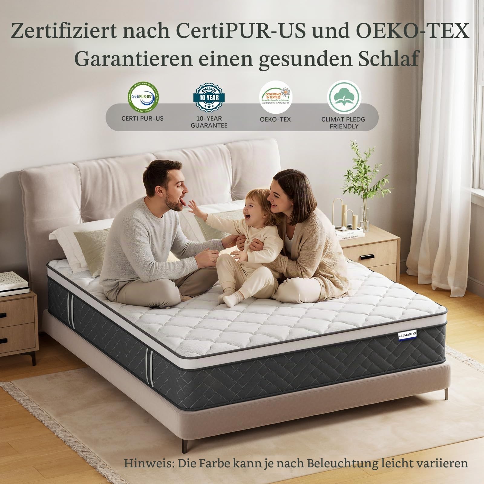 Matratze 140x200 cm, Höhe 30cm mit Oeko-TEX Zertifiziert, Härtegrad H3, 7 Zonen Taschenfederkernmatratze mit Komfortschaum, Gewebe mit weicher, Langlebig & Hautfreundlich,140x200x30cm
