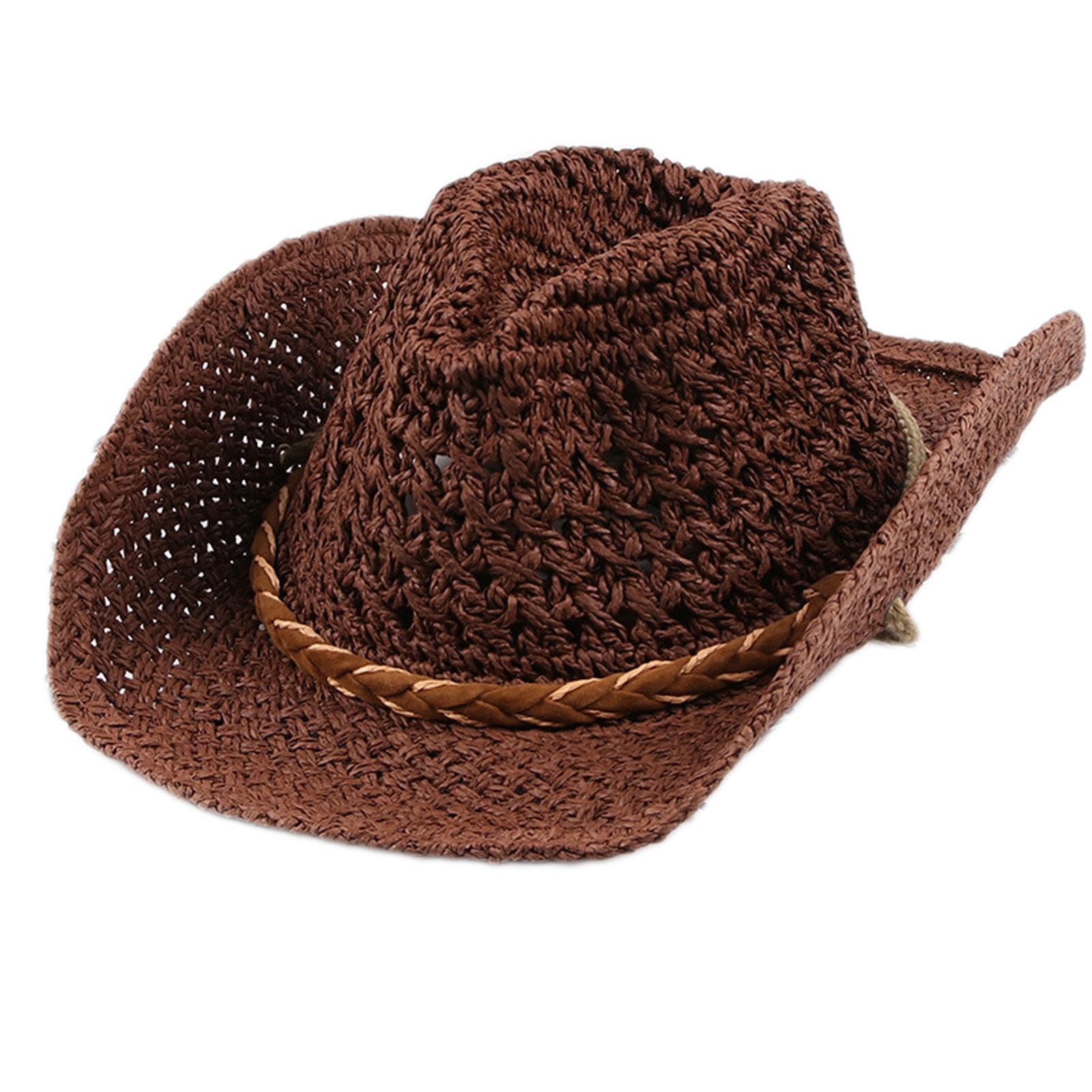 Genérico Sombrero de Cowboy de Paja para Niño Adulto, Western Cowgirl Hat Sombrero de Vaquero de Paja Panamá Sombrero de Occidental Gorros de Playa Verano para Mujer Hombre