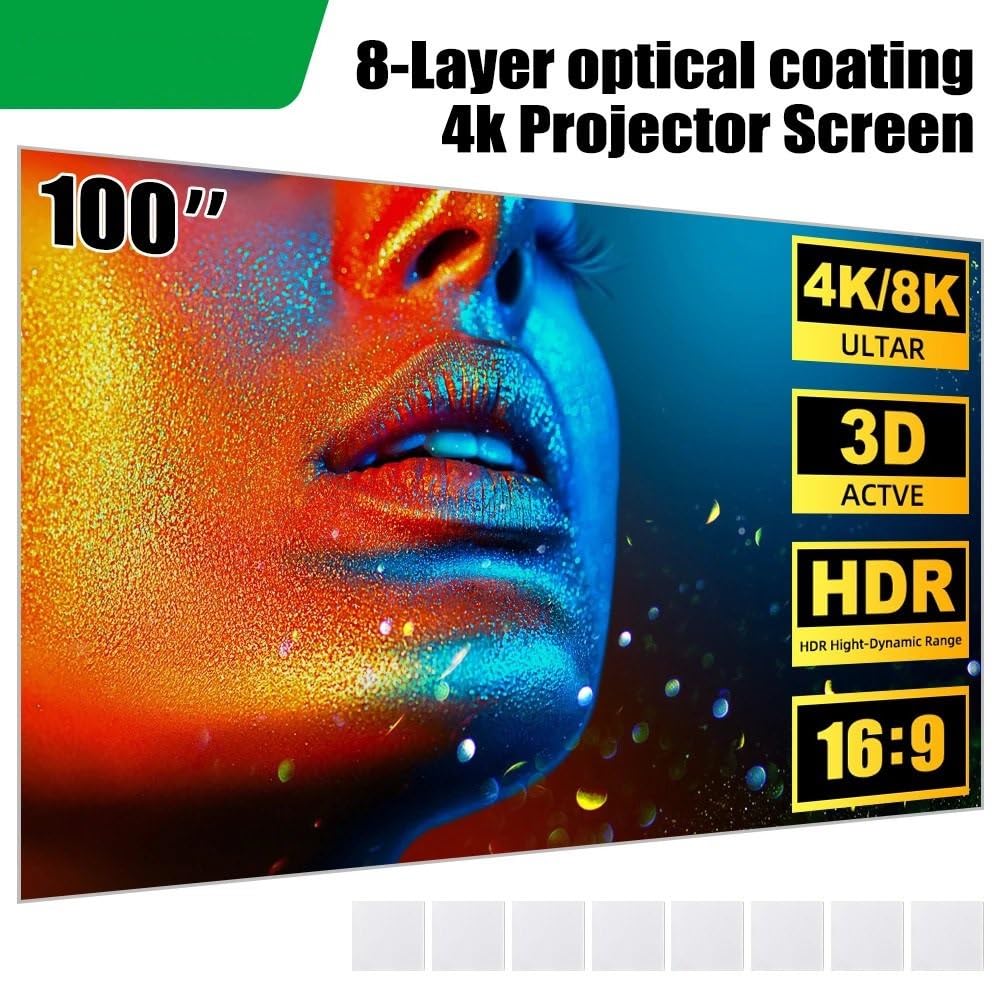 Ekran Ekrany projekcyjne 100/80-calowy ekran projekcyjny HD z blokadą świetlną kurtyny 16:9 kryty Ultraview przenośny składany ekran projektora 3D 4K(100 inch)