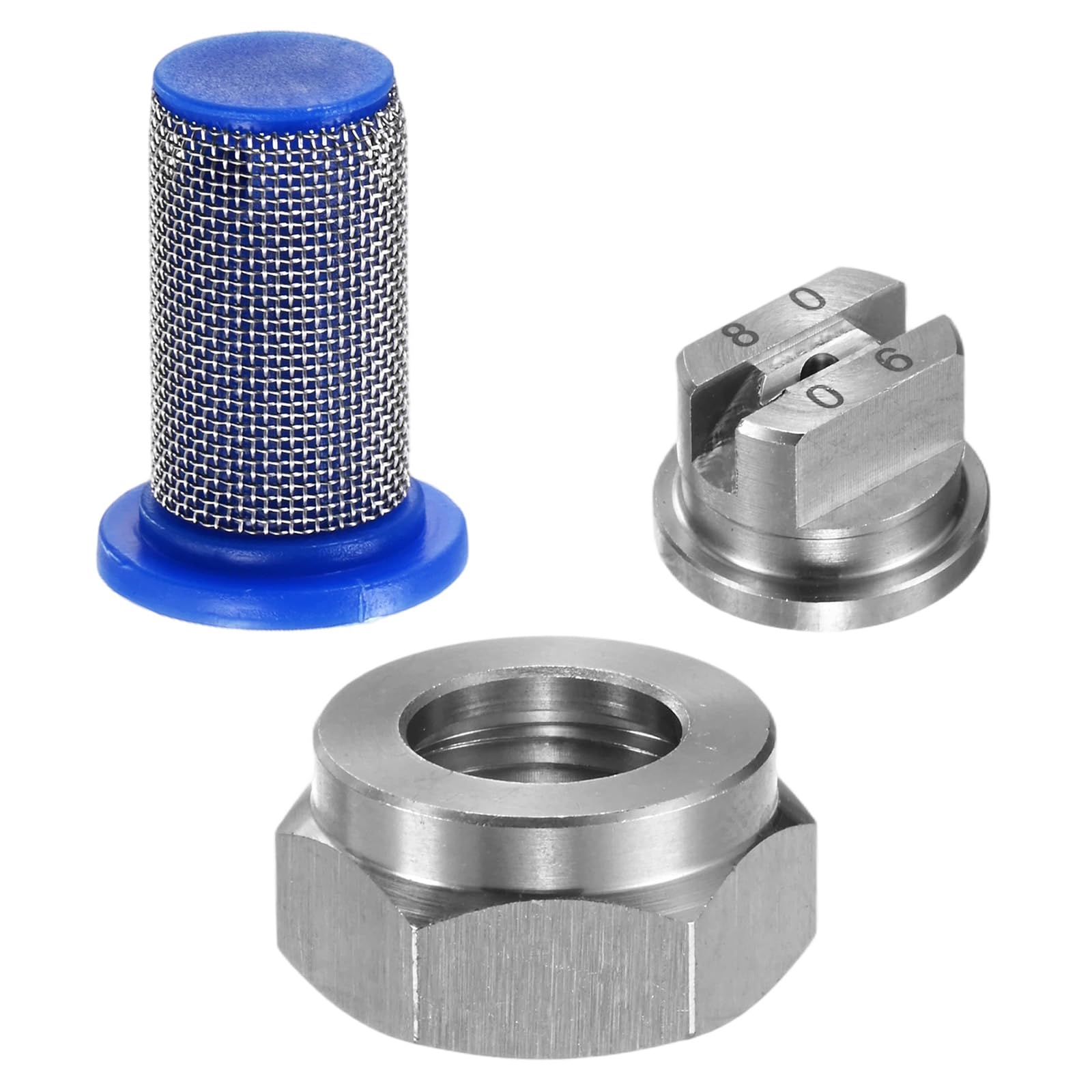 M METERXITY 1-Set Flat Fan Spray Tips, 1.6mm Orifice 80 Degree Stainless Steel Sprayer Nozzle Tips with NPT3/8 Nut and 50 Mesh Filter for Agricultural Drone Sprayer/Garden Irrigation