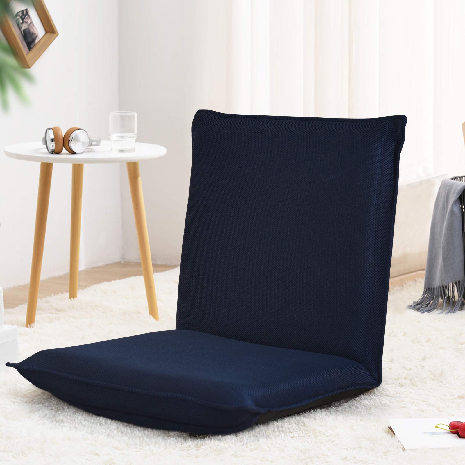 COSTWAY Bodenstuhl Bodensessel mit 6- stufig Verstellbarer Rückenlehne, Game Sessel gepolstert, Bodensofa Meditationsstuhl Lazy Sofa Fensterstuhl Meditationsstuhl (Marineblau)