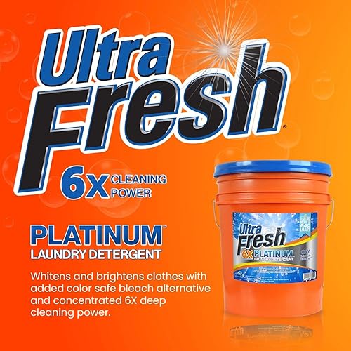 Vista 17 de Ultra Fresh Platinum Original Blue PLUS - Detergente líquido para ropa suavizante HE. Concentrado; hace hasta 640 cargas. Compara