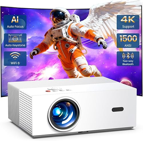 [Auto Focus & High Brightness] Outdoor Projector with WiFi and Bluetooth, Native 1080P Movie Projector, 4K Support, 1500ANSI Auto Keystone, Projector Compatible with iOS/Android/Tv Stick