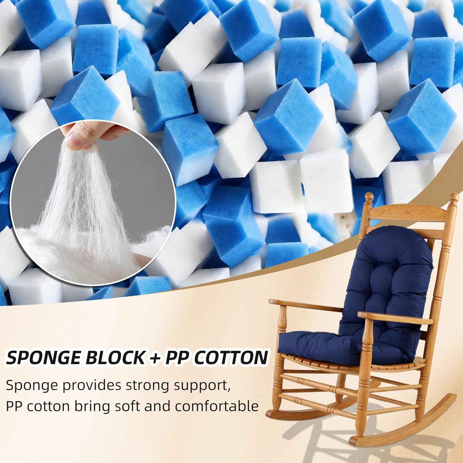 Outdoor Adirondack Chair Cushion, Non-Slip Waterproof Tufted High Back Tufted Patio Seat Pads for Porch Rocking Chair 44"x19.6"x4.7", Navy Blue