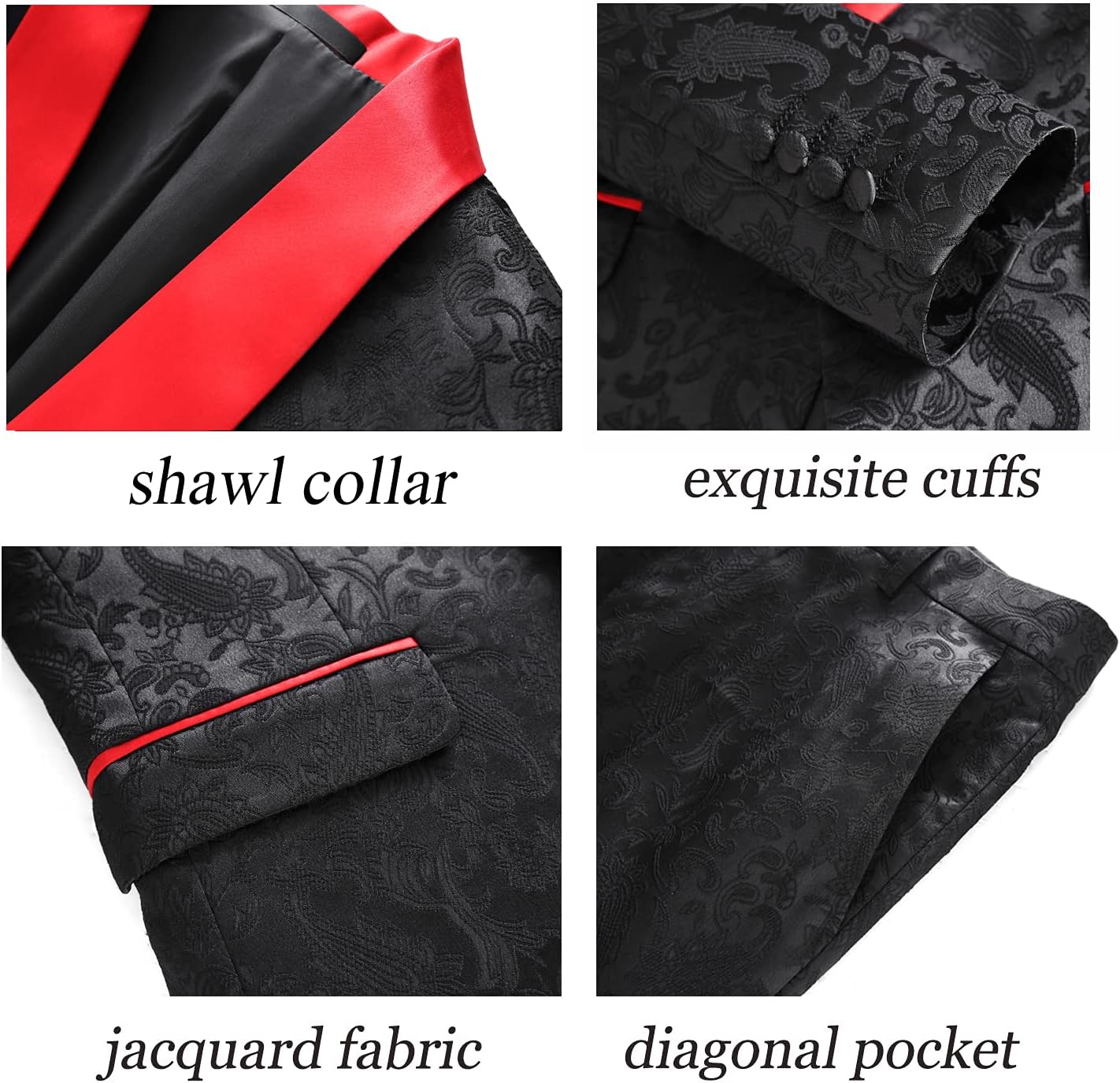 UNINUKOO Mens Suits Slim Fit 3 Piece Jacquard Suit 1 Button Shawl Collar Wedding Formal Tuxedo for Men - Image 4