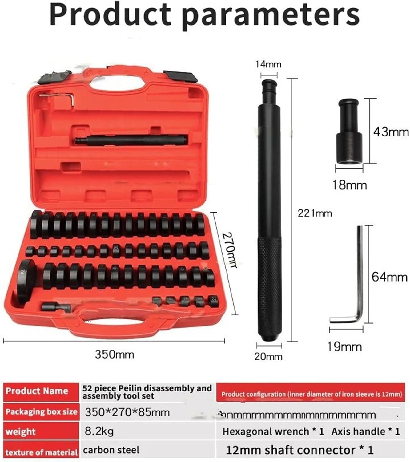 Bushing Tools 51pc Bushing Driver Disassembly Bearing Extractor Set Transmission Wheel Race Seal Kit Bush Removal Install Tool(Red)