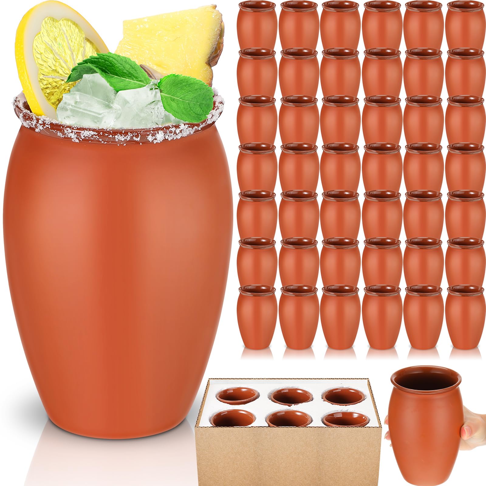 Photo 1 of Gejoy 48 Pcs 12 oz Cantaritos De Barro Mexicanos Mini Cantaritos Shooters Pottery Cocktail Glasses for Margaritas Mojitos Mexican Mexicanos Cocktail Cups(Red)
