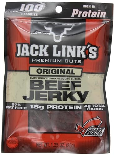 Jack Link's Carne seca de res, paquete de 100 calorías, original, bolsas de 1.25 onzas (paquete de 12)