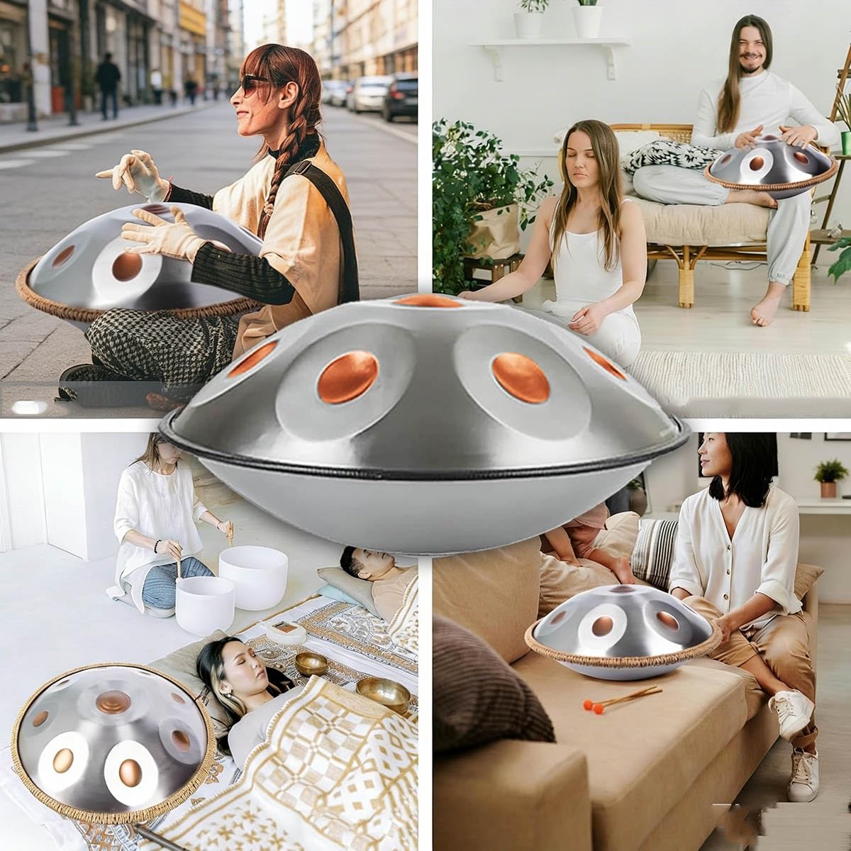 Tamburo in Acciaio 22 Pollici Re Minore – Handpan 432Hz/440Hz Strumento a Percussione con Mazze, Supporto per Handpan e Borsa Trasporto, Ideale per Meditazione e Yoga(Viola,432HZ/9Note)