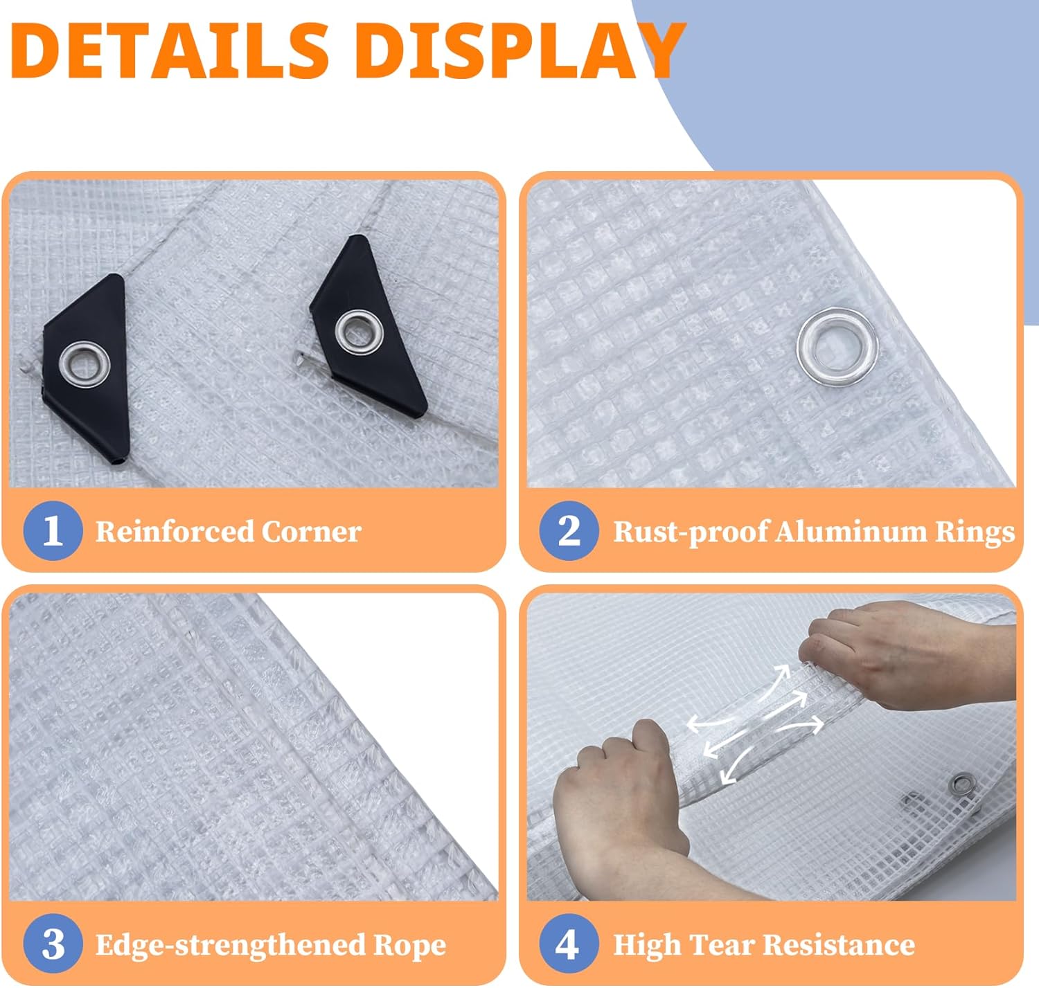 16Mil Clear Greenhouse Tarp, Heavy Duty Clear Tarp with Grommets 8x16FT, Reinforced Poly Transparent Greenhouse Plastic Cover Waterproof UV Resistant for Gardening, Farming, Canopy, Chicken Coop