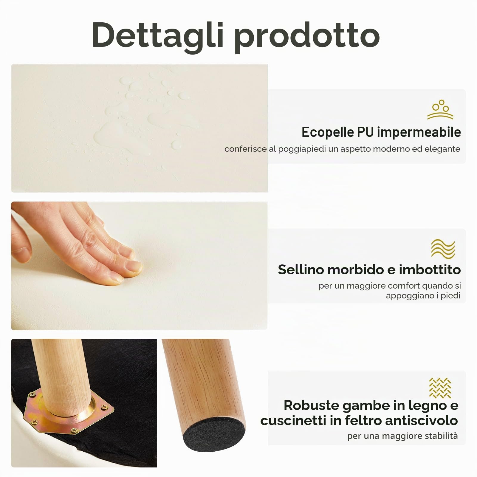 IBUYKE 13” Piccolo Poggiapiedi Ottomano con Contenitore, Pouf Poggiapiedi Rotondo con Sedile Imbottito e Coperchio, Poggiapiedi Mini in Pelle PU per Ingresso Divano Soggiorno, Beige WBD023W