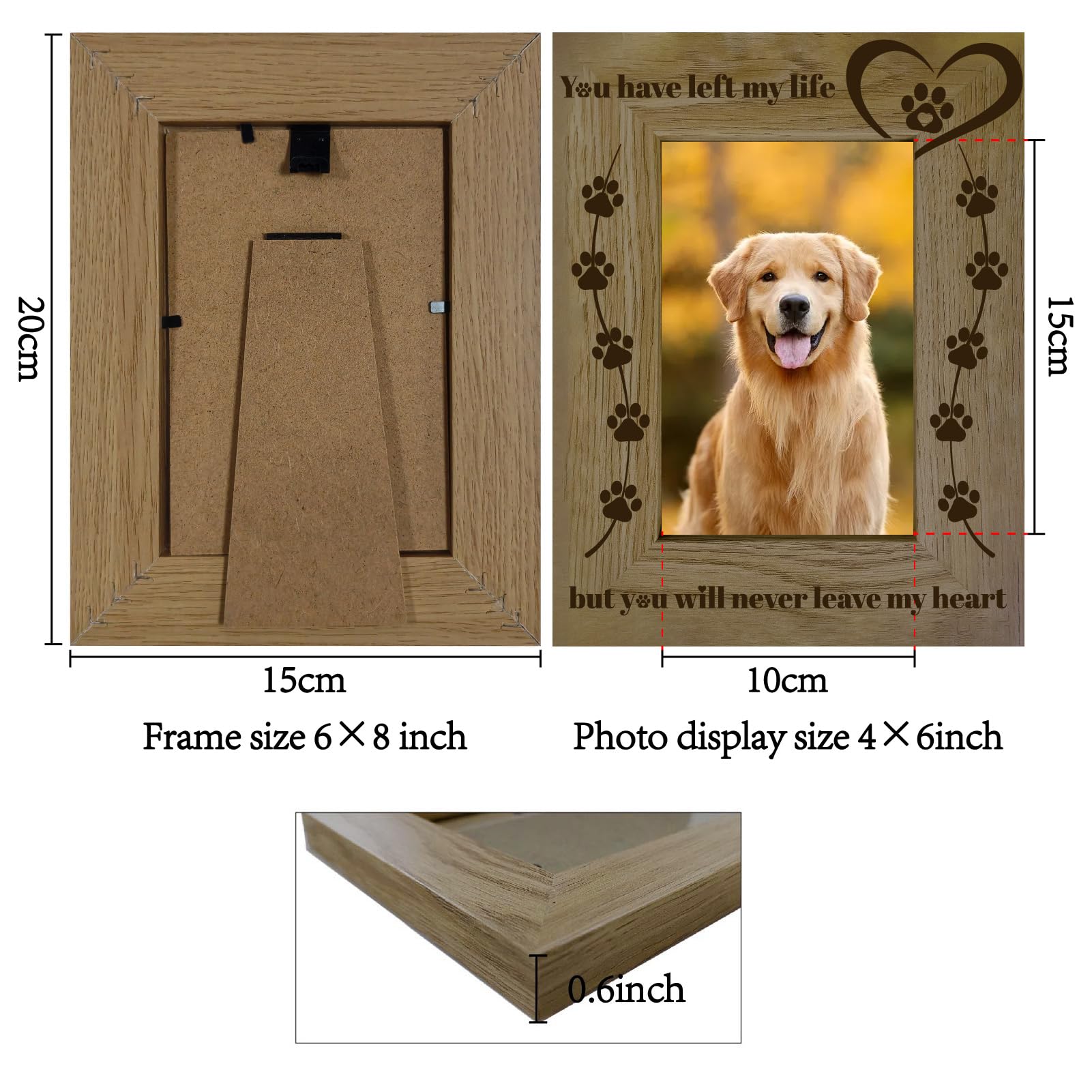 CREATCABIN Dog Memorial Picture Frame, Paw Print Photo Frame 6x8inch, You Have Left My Life But You Will Never Leave My Heart - Image 2