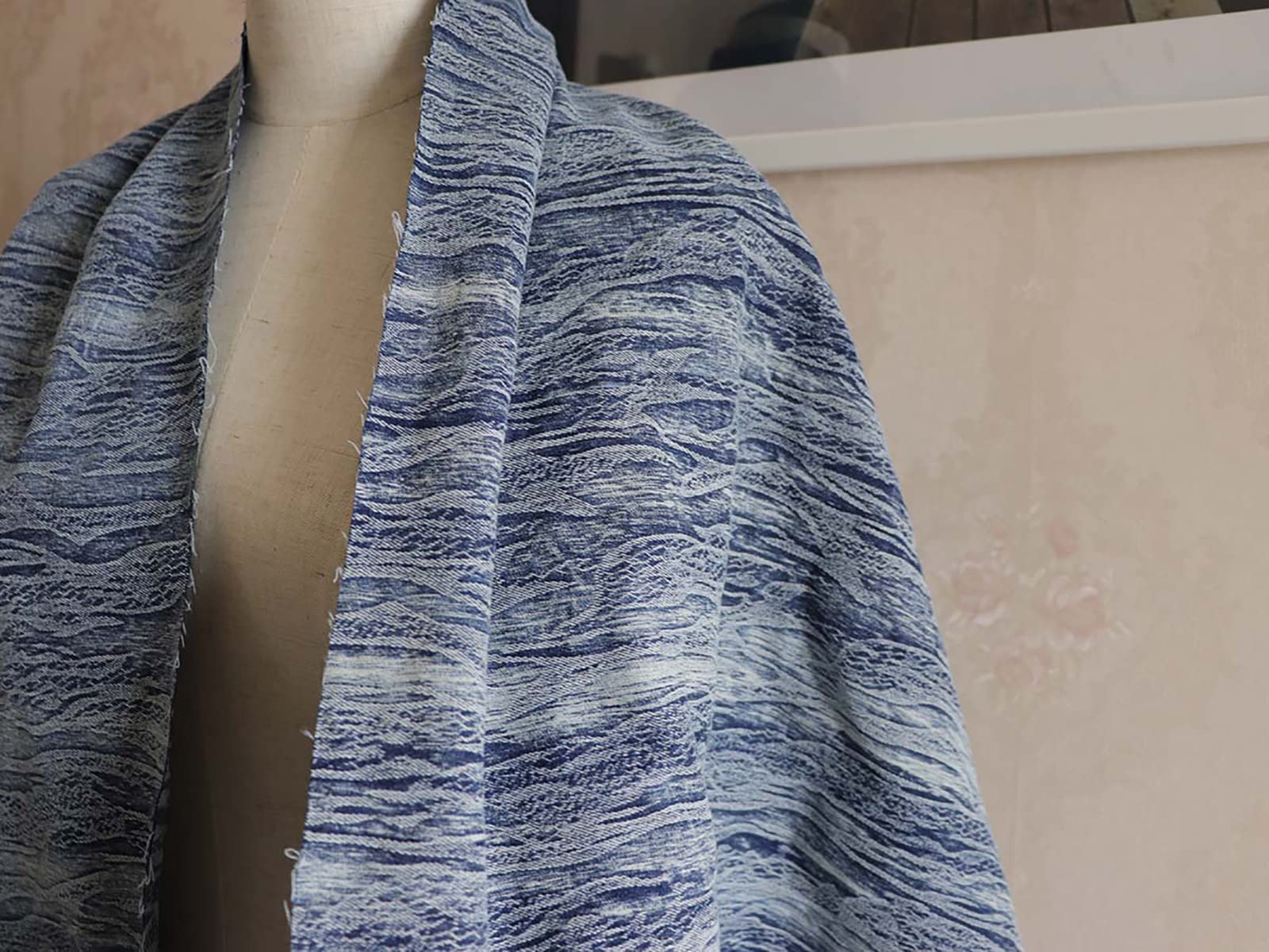Tissu denim stretch au mètre en coton souple imprimé léopard bleu K Blue
