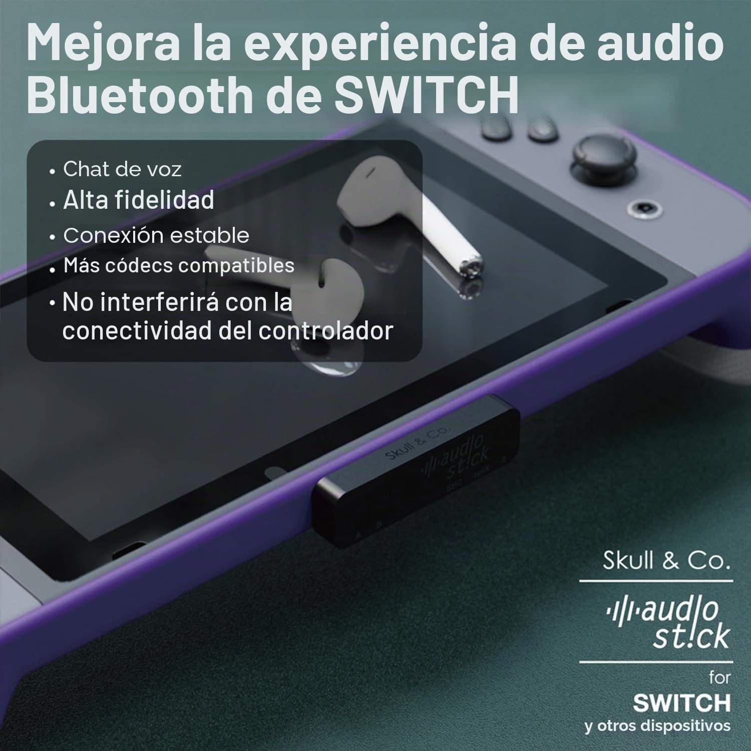 Skull & Co. AudioStick Bluetooth 5.0 Wireless Audio Transmitter Adapter Low Latency for PS5 / PS4 / Nintendo Switch/Lite/Other Devices, Optimised for AirPods/Pro - Black