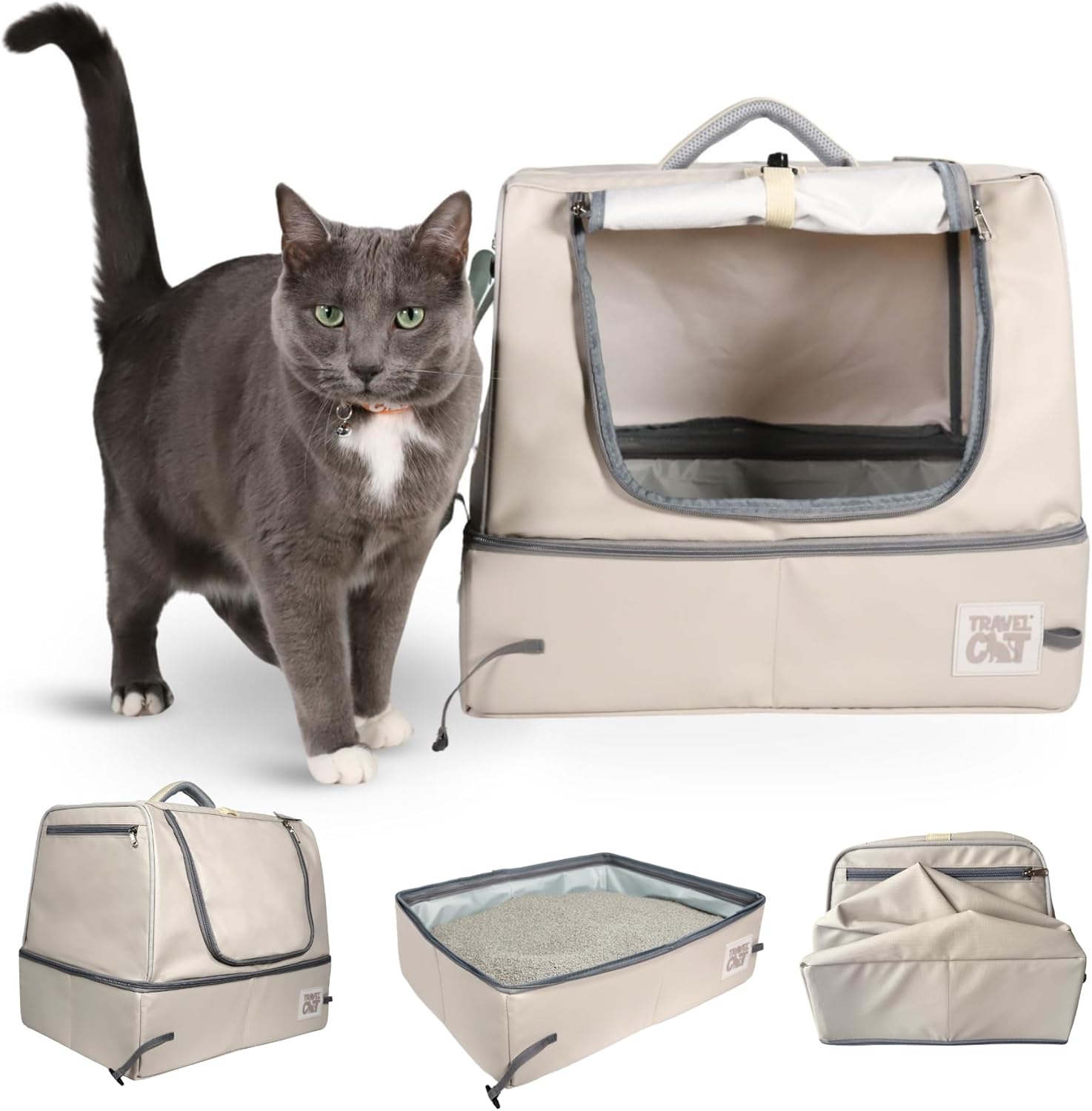 Travel Cat Porta-Pawty Plus Covered Portable Litter Box for Cats — Portable, Foldable Enclosed Cat Bathroom with Waterproof Interior & Roll-Up Door — Easy-Clean Travel Litter Solution