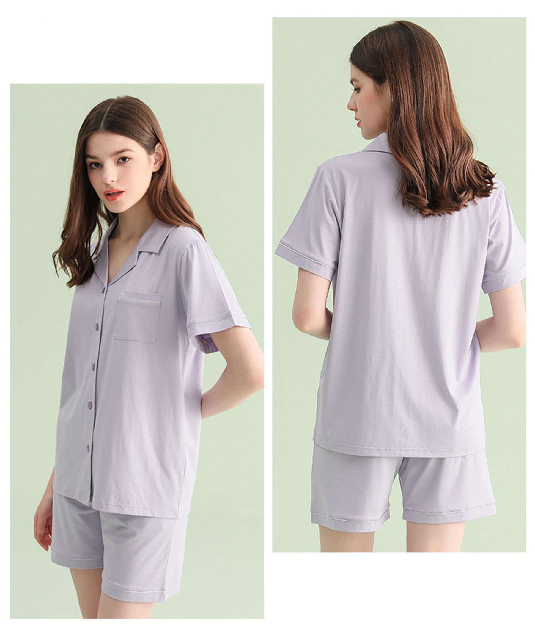 Generic Damska 2-częściowa piżama letnia cienka modalna bawełniana piżama sweter z krótkim rękawem zestaw piżam,Light purple,XXL