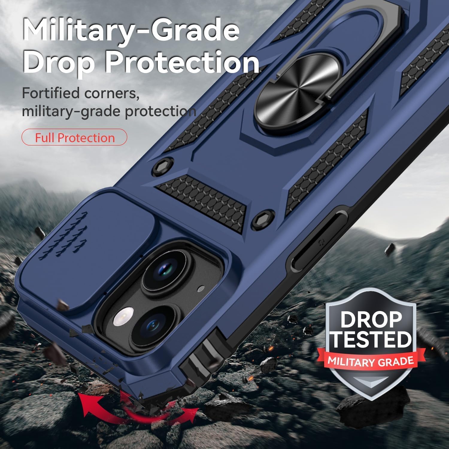 SunStory Compatible with iPhone 15 Plus Case with HD Screen Protector & Slide Camera Cover & Rotated Ring Kickstand, [Military-Grade] Phone Case for iPhone 15 Plus,Blue - Image 5