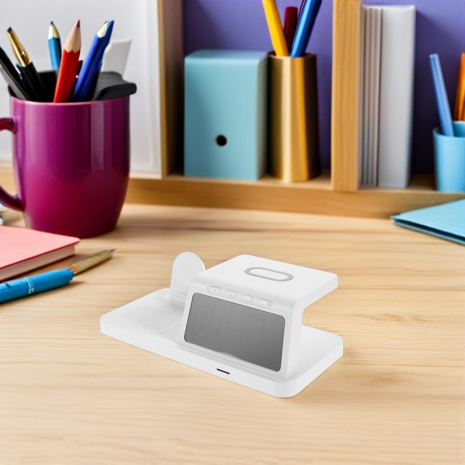 Cargador Inalámbrico con Luz Nocturna y Reloj Estación de Carga Rápida para Múltiples Dispositivos Base Portátil para Escritorio y Viaje