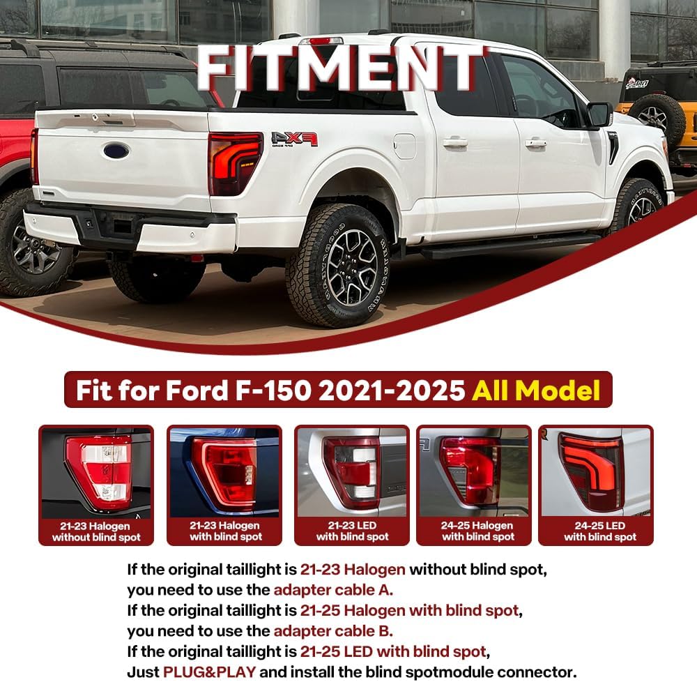 New Tail Lights for Ford F150 2021-2025 Upgrade Taillights Assembly Compatible with F-150 All Models Running Brake Stop Rear Lamp (RED 1 Pair)