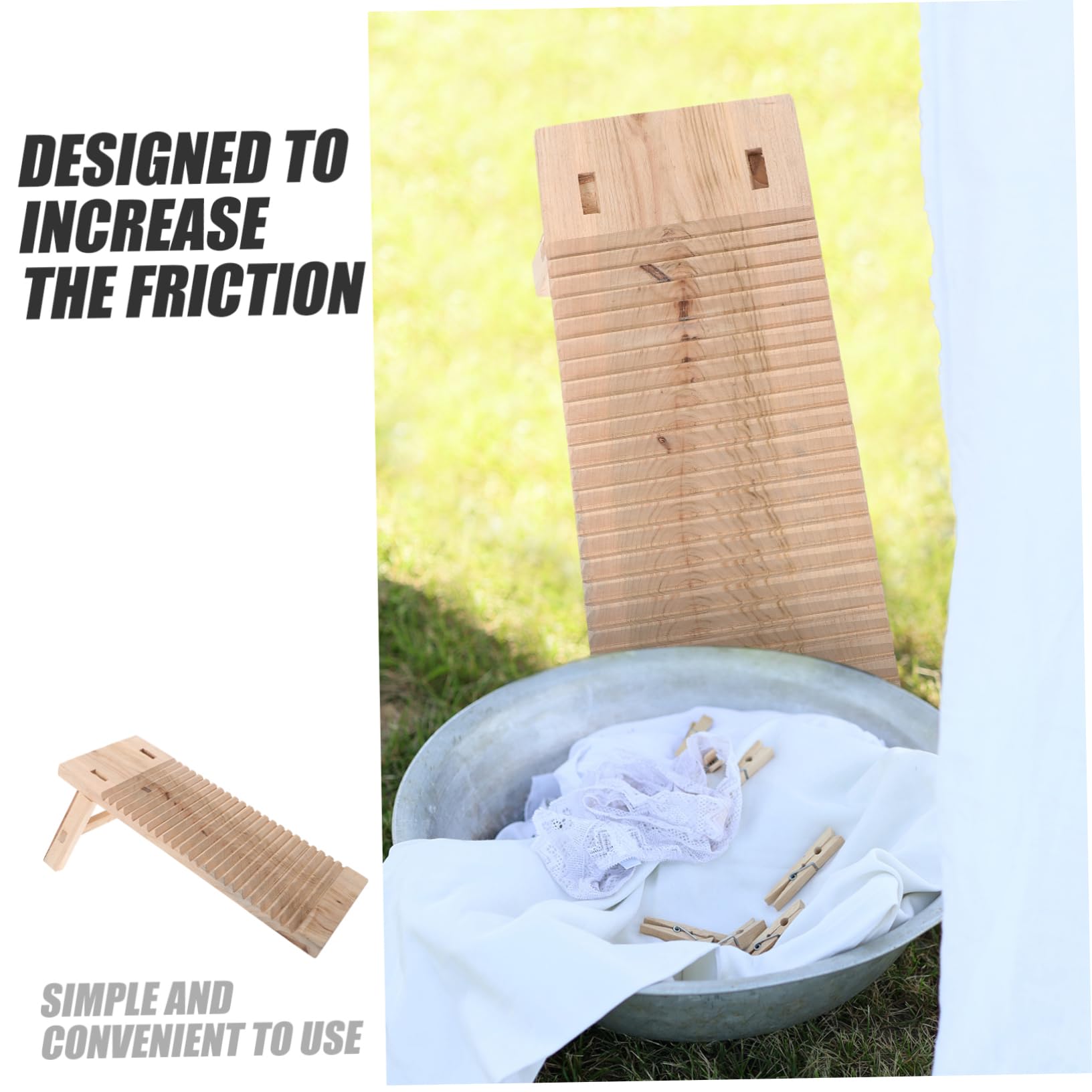 PRETYZOOM Hand Washing Board Solid Wood Laundry Washboard Household Washboard Non-slip Washing Board