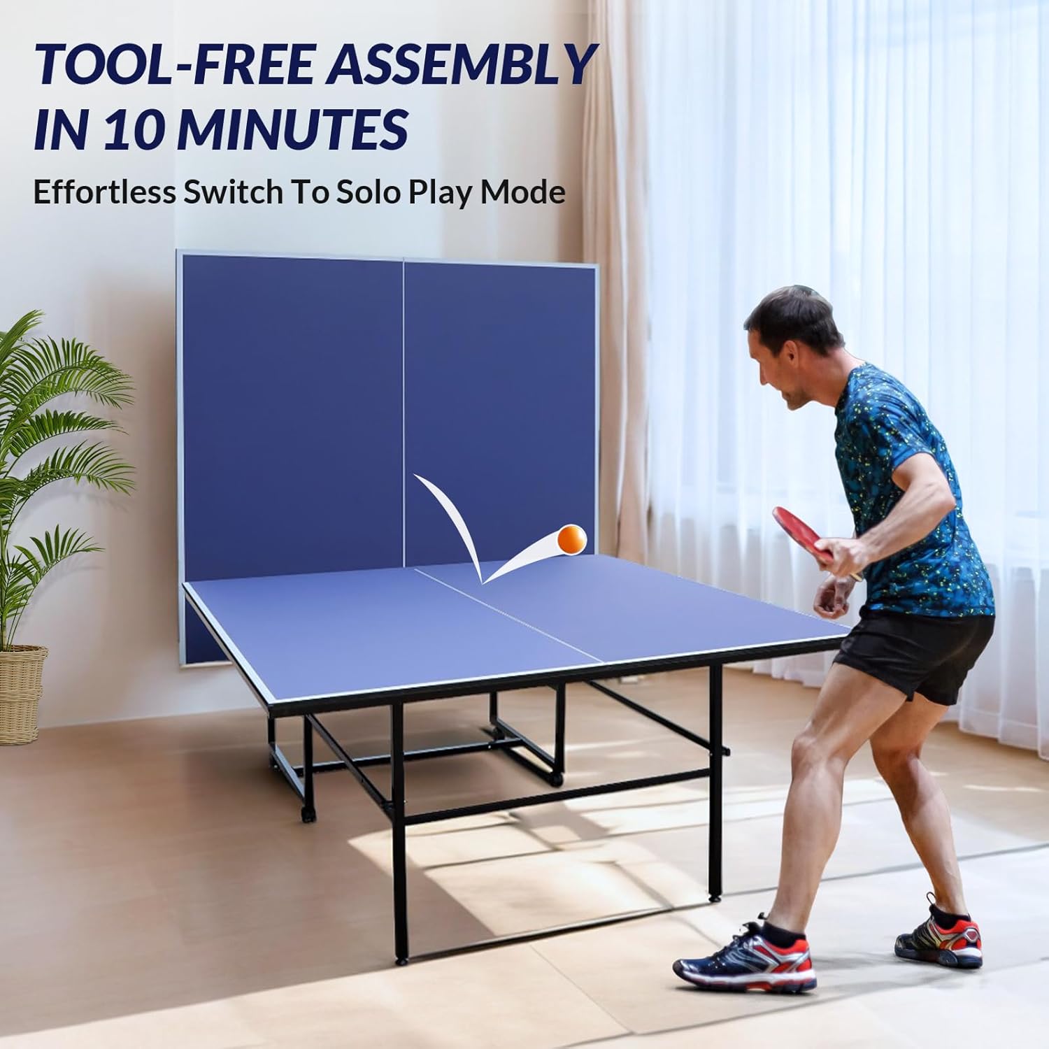 Zevemomo Portable Table Tennis Table, 9FT Foldable Ping Pong Game Set for Indoor/Outdoor, Ping Pong Table Top with Net, 2 Paddles and 3 Balls, Table Tennis Set Quick & Easy Assembly