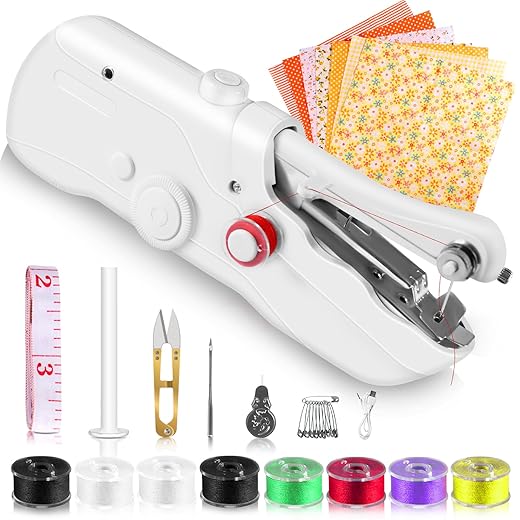 Handheld Sewing Machine Kit Battery Operated Stitching Machine with USB Cable Fast Stitch Portable Sewing Machine for Beginners Mini Electric Sewing Machine for DIY Home Travel