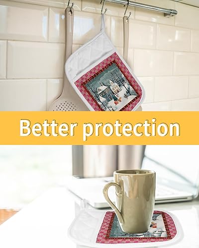 Miniatura 7 de Juego de 4 agarraderas de tela de toalla de invierno para cocina, antideslizante y aislante de calor, juego de agarraderas de tela de toalla con