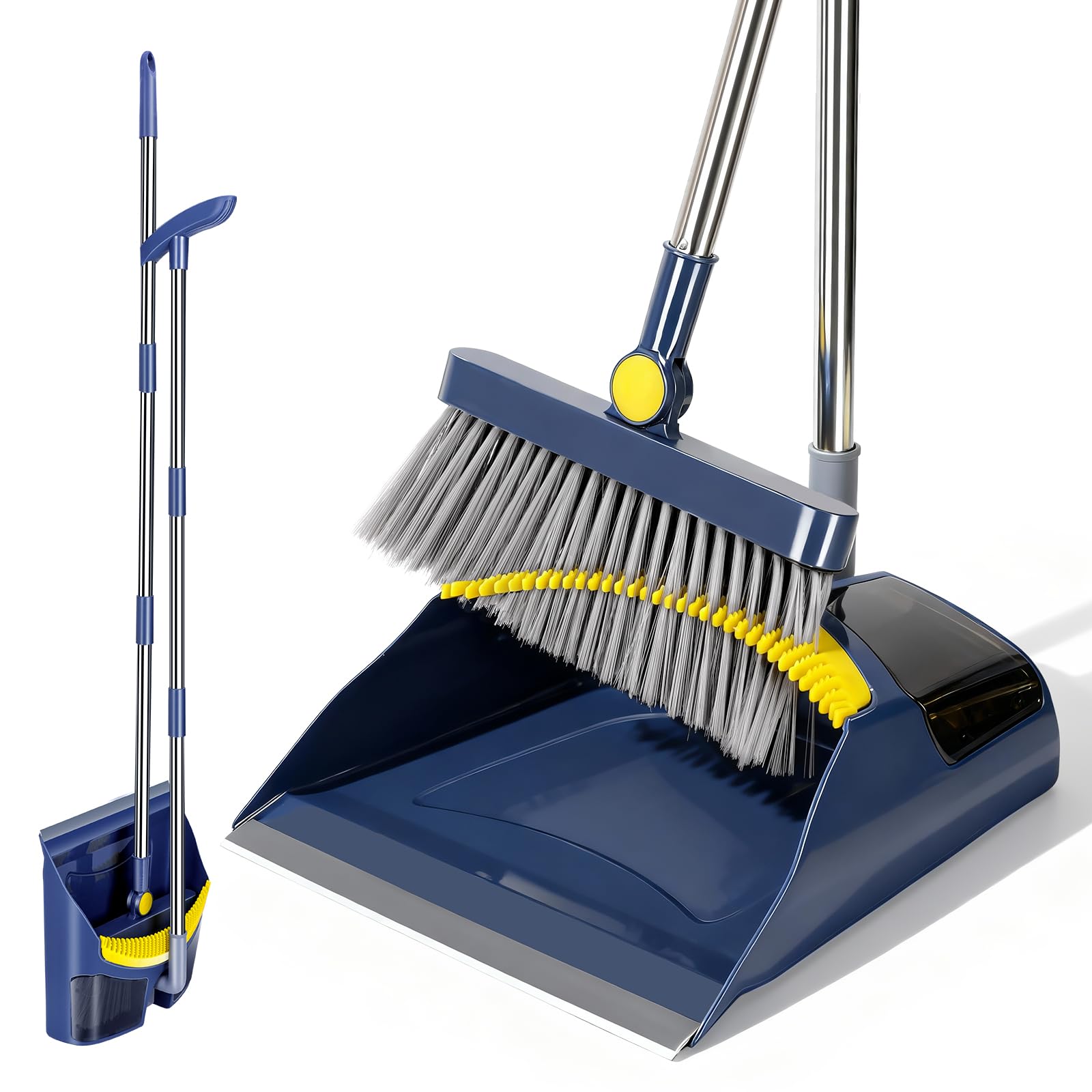 Masthome Verticale Set Scopa e Paletta Salvaspazio Manico Lungo Denti a Pettine Blu Scuro