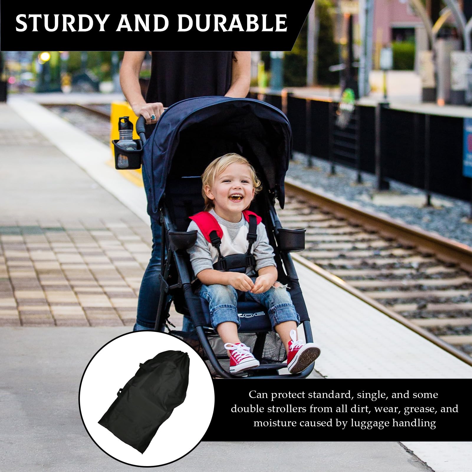 Jyinelx Stroller Bag for Airplane,44.88x19.69x12.99 in Large Capacity Pram Travel Bag - Image 4