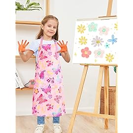 WERNNSAI Butterfly Kids Art Aprons for Cooking - Kids Painting Apron for Girls age 6-10, Toddler Kid Art Smock Toddler Chef Aprons for Children Kitchen Baking Gardening Party Birthday Gift