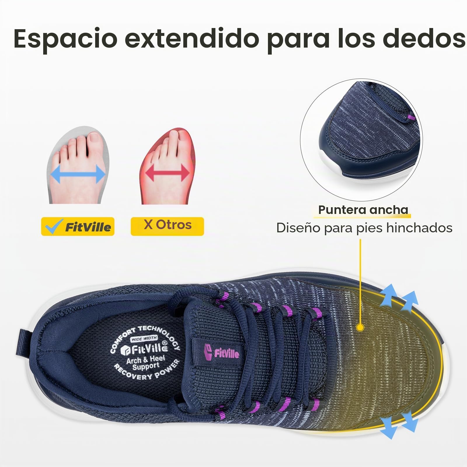 FitVille Zapatillas Anchos Caminar Mujer Zapatos Casual Sneakers Gimnasio Comodos Calzado Deportivas Ligeras