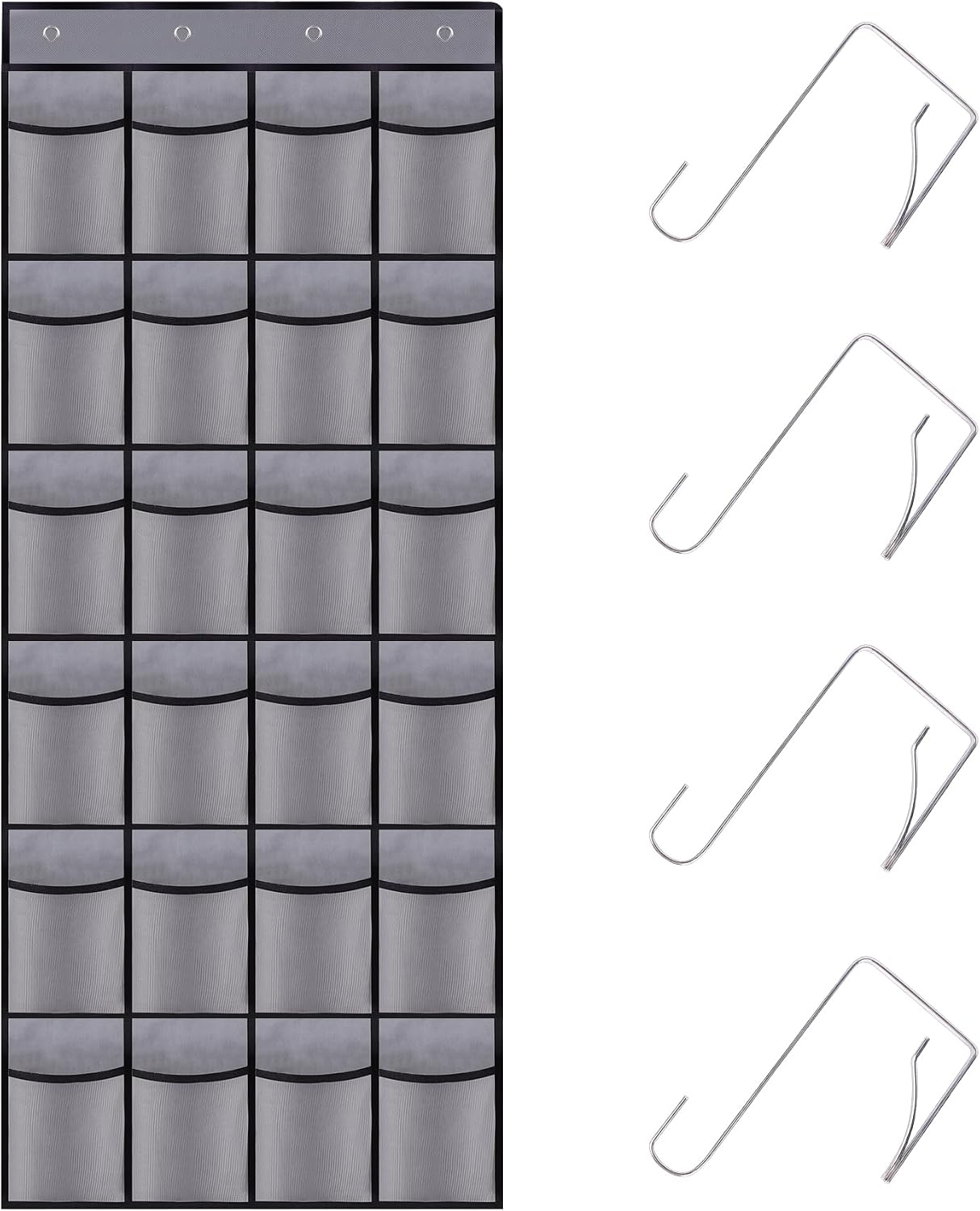 Over the Door Shoe Organizer,24 Mesh Pockets,Hanging Storage (White)