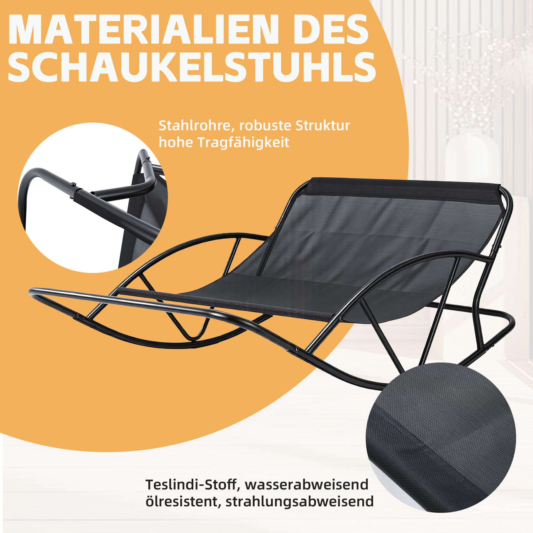 Schaukelstuhl Oversized,relaxsessel mit dickem Kissen & Metallrahmen,Schwingsessel schaukelstuhl Relaxstuhl, schaukelsessel bis 240 kg belastbar für Wohnzimmer Schlafzimmer Babyzimmer,Orange