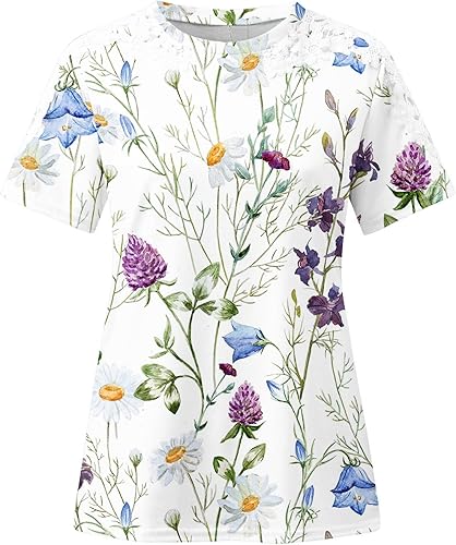 Miniatura 4 de Camisetas de manga corta para mujer, estilo bohemio, con estampado floral y estampado floral