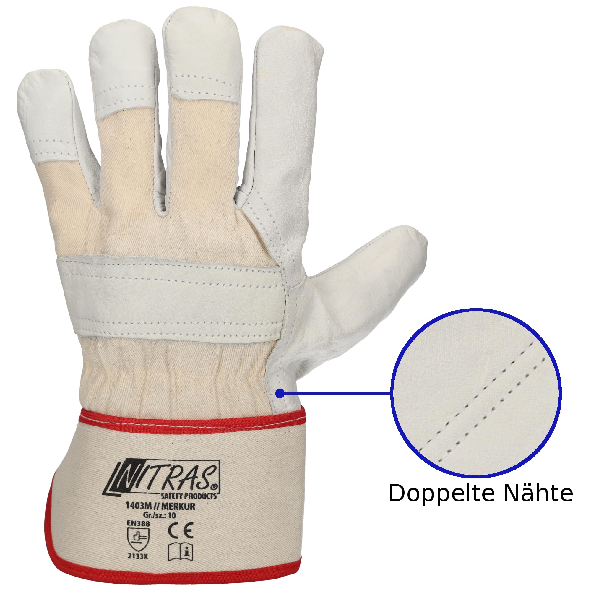 SAMETRUCK 1-120 Paar Arbeitshandschuhe Leder Handschuh gefüttert Stulpe Rindsleder Gr. 10 (60 Paar)