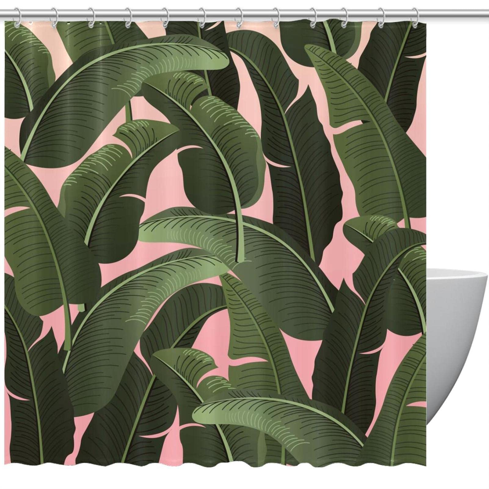 Rideau de douche imperméable motif feuilles vertes 183x183 cm