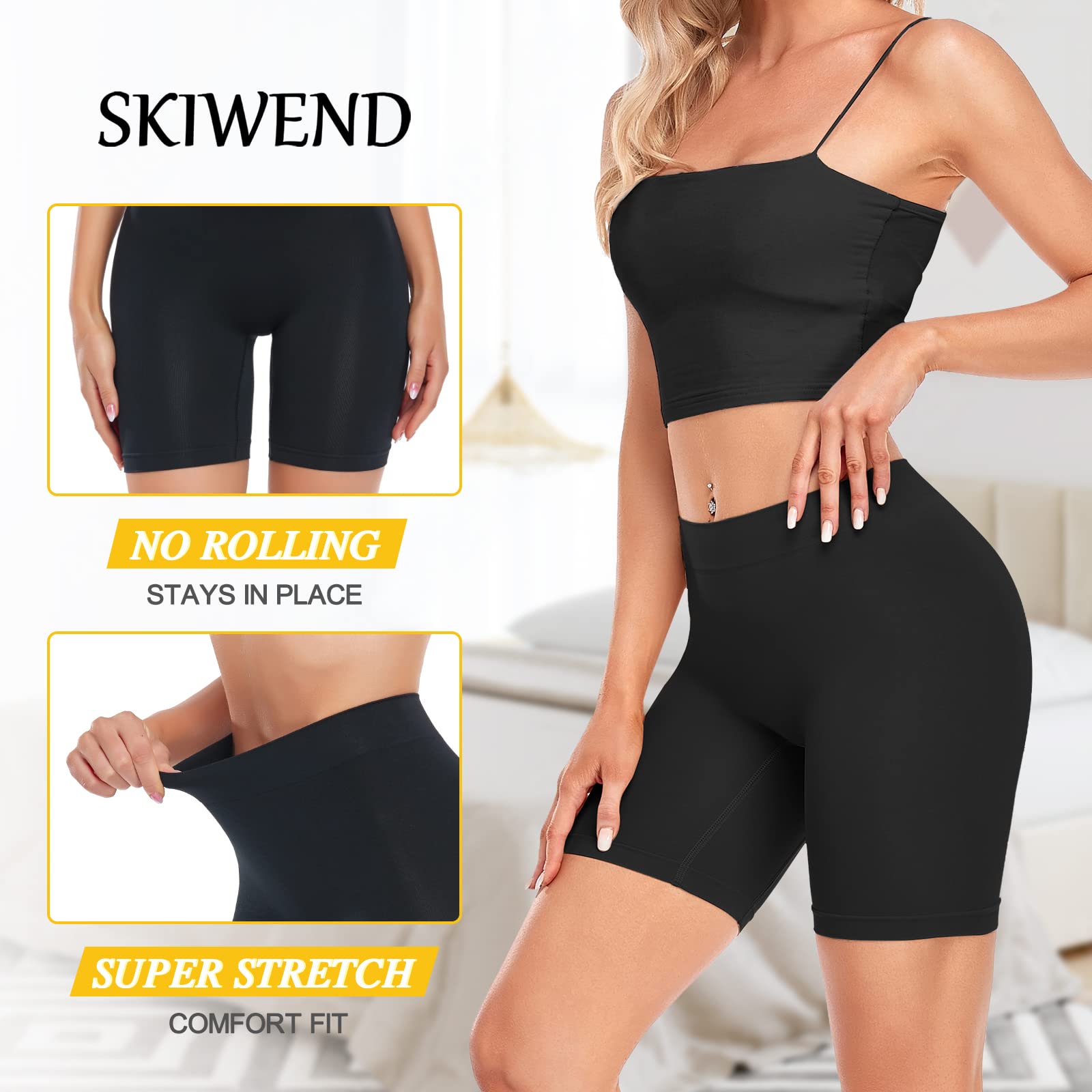 Slip Shorts Donne Senza Cuciture Boyshorts Mutandine per Sotto Abiti Coscia Più Sottile Anti Chafing Biancheria Intima Boxer Slip, 3 pezzi (nero* 3), XXX-Large