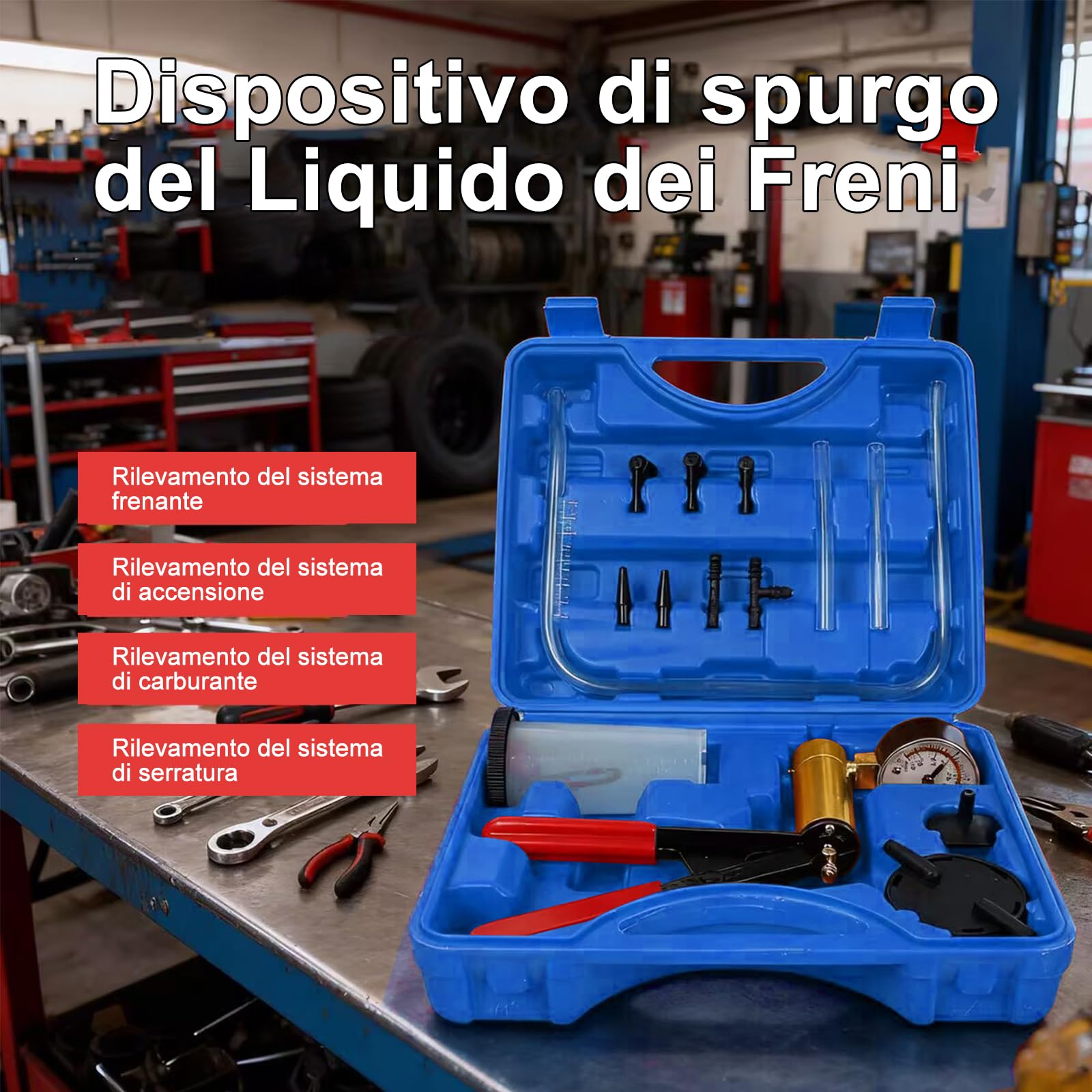 Vanwoke Pompe à Dépression Purge Purgeur Liquide de Frein Testeur à Vide Professionnel 2 en 1 Outil Kit Aspirateur Testeur pour Voiture Outil Manuelle Coffret Blue