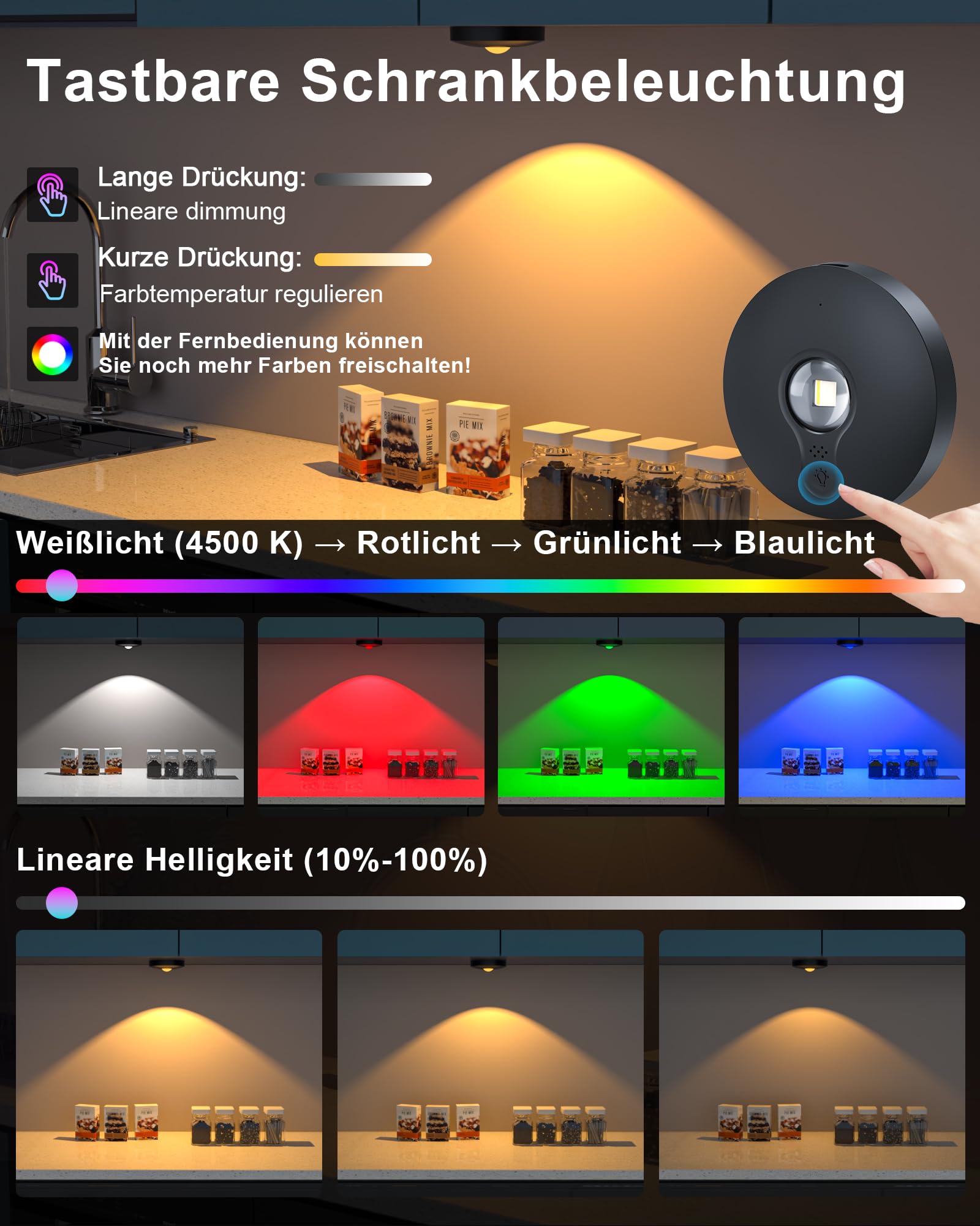 TRUMPETS RGB LED Spot Akku Magnetisch mit Fernbedienung，Schwarz：6 stk