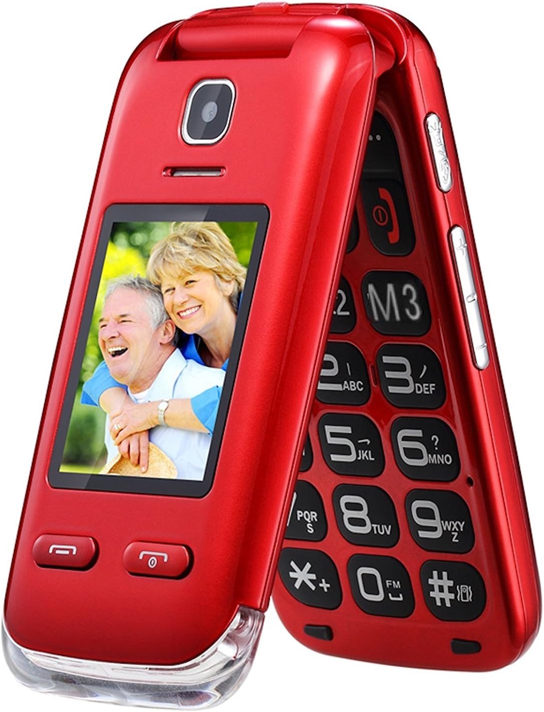 EG520 Unlocked GSM Clamshell Mobile Phone, SOS Button,Dual Screen with Large Keypad and Predictive Text, Radio/Camera/Torch/Charging Dock, Hearing Aid Compatible, Senior Citizen-Friendly, Red