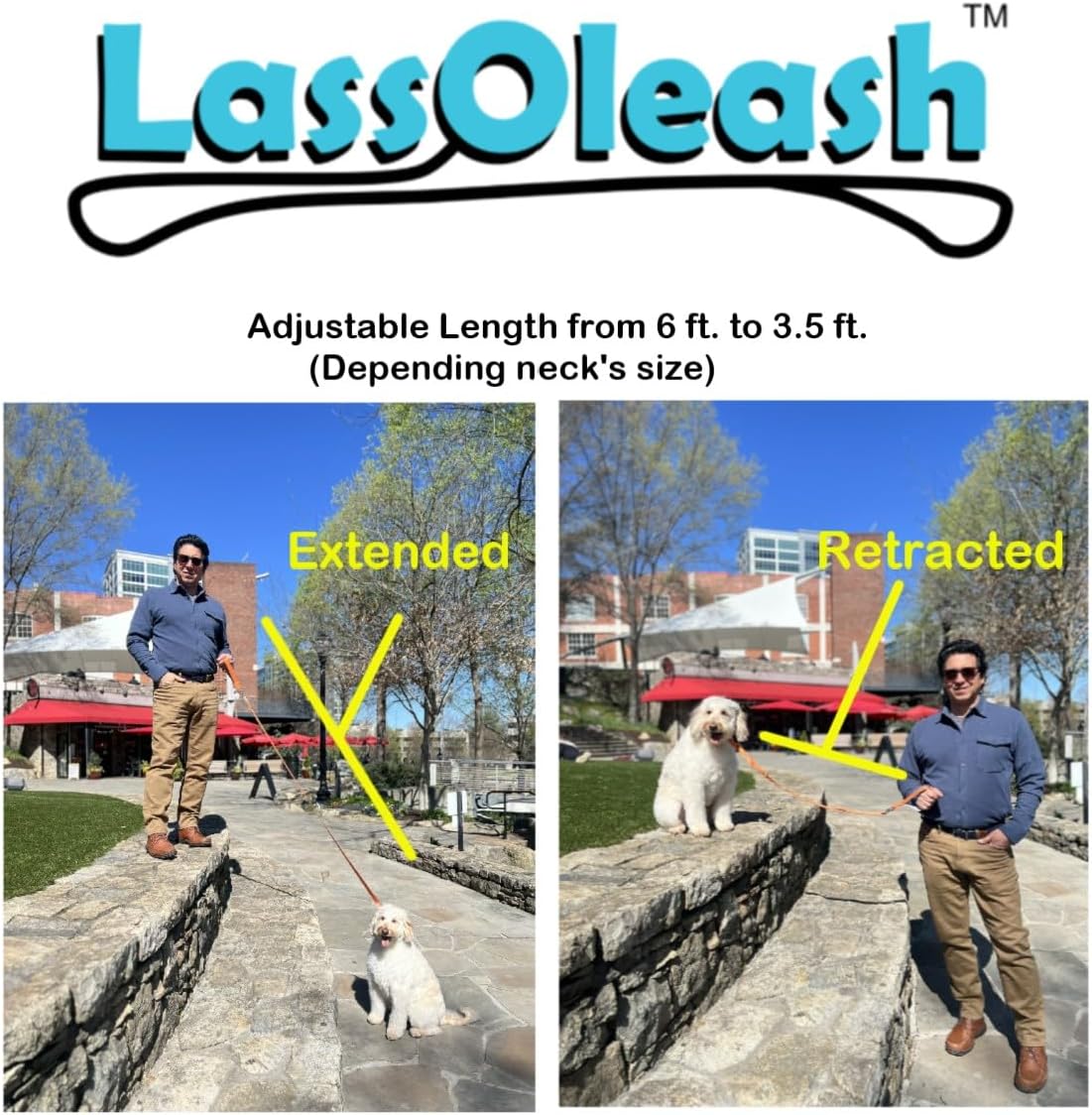 Dog Adjustable Leash for Dogs - 6ft to 3.5ft - Magnetic Slip Lead - All-in-One Leash/Collar Combo Solution - Orange - Made in USA