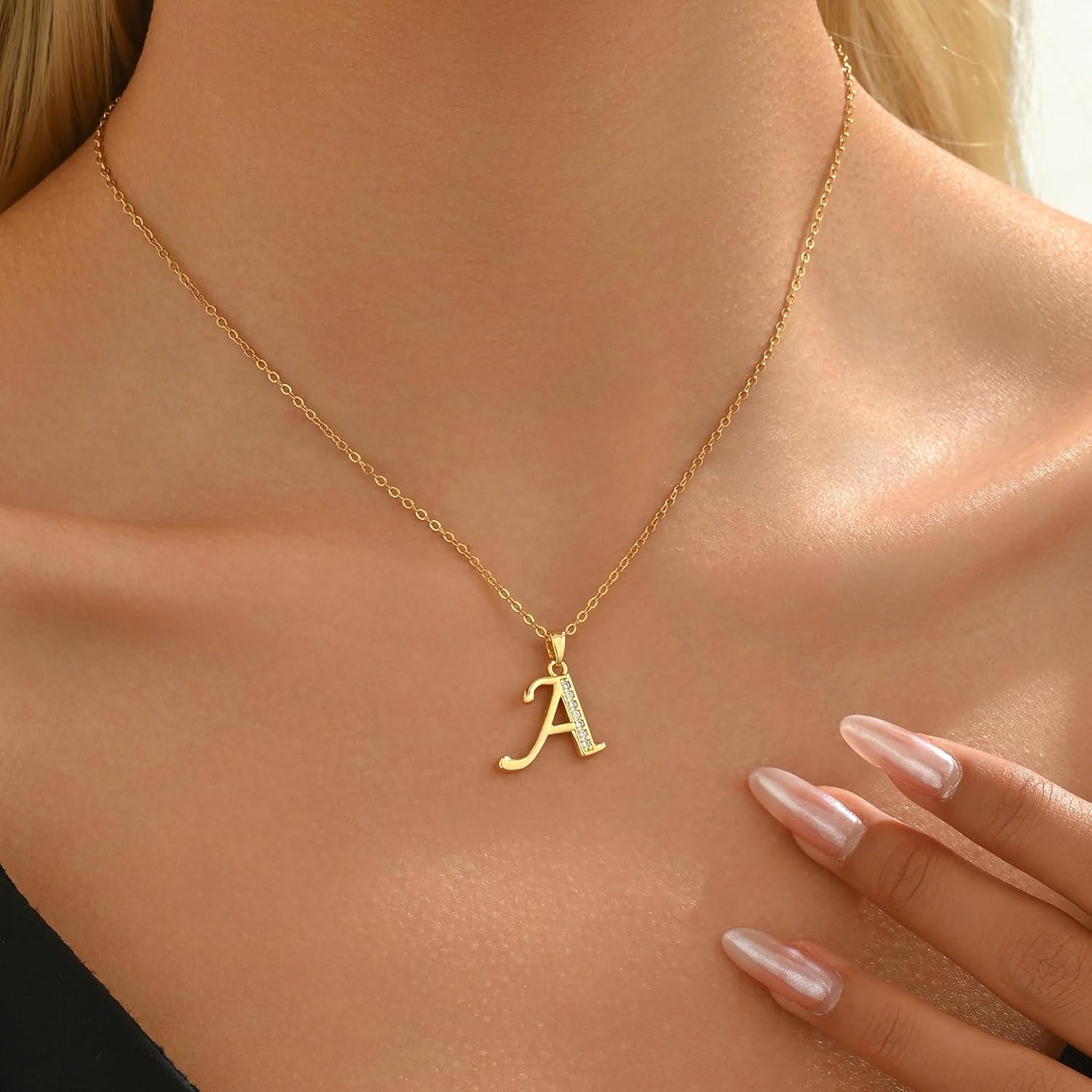 Gold Initial Necklaces for Women, 18K Gold Plated Dainty Letter Necklace with Cubic Zirconia - Image 2