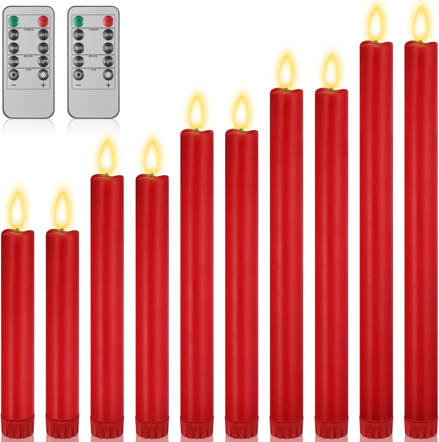 20 Pcs Flameless Taper Candles with Remote Battery Operated Taper Candles Include 6.5'' 7.7 8.9 10 11.2 Fake LED Electric Candle Sticks for Valentine's Day Home Wedding Decor (White)