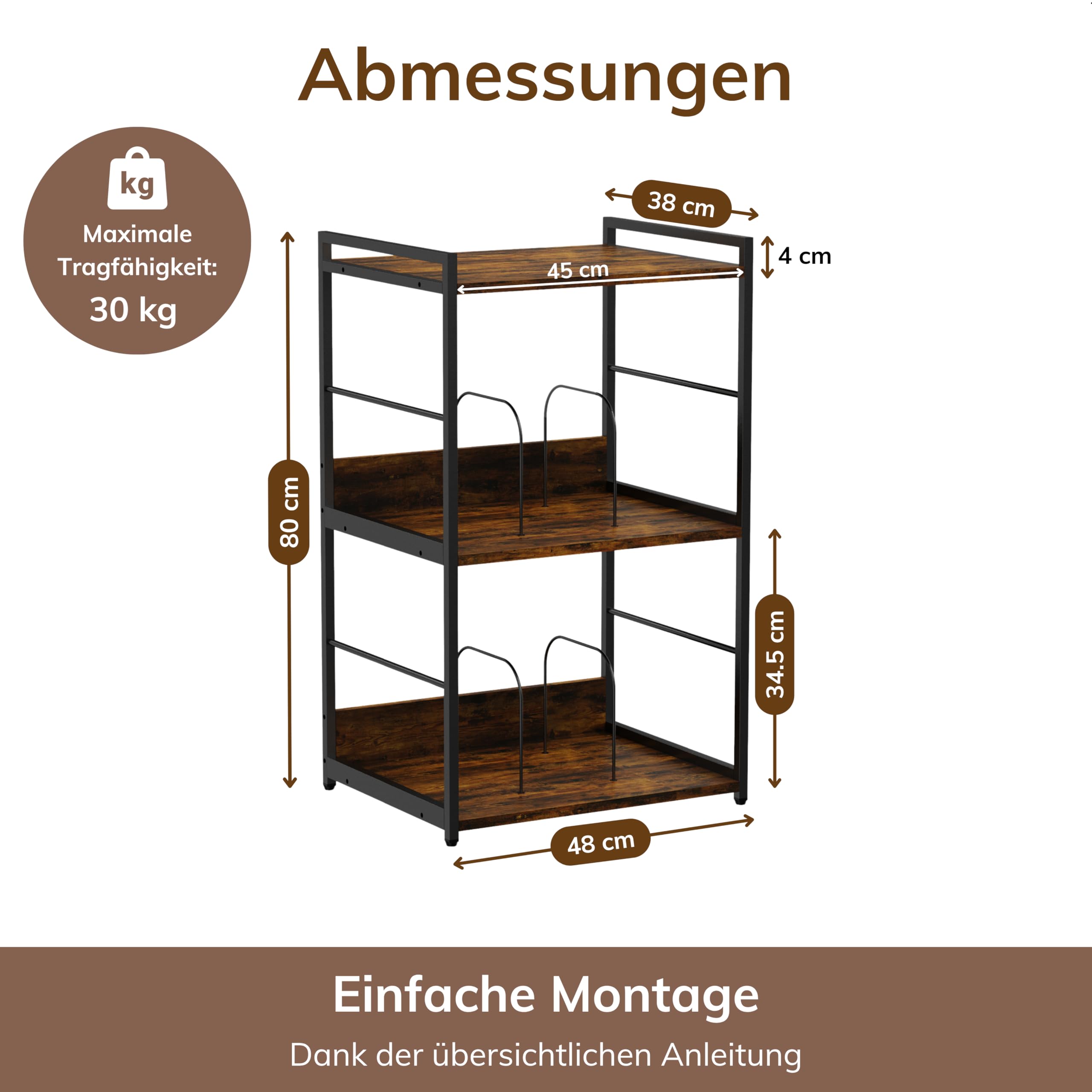 ACAZA Vinyl-Schrank – für Plattenspieler – 48 x 38 x 80 cm – Braun Vintage – Design Holz MDF – Aufbewahrungssystem Vinyl – Halterung LP – Schallplattenregal – Schallplattenschrank