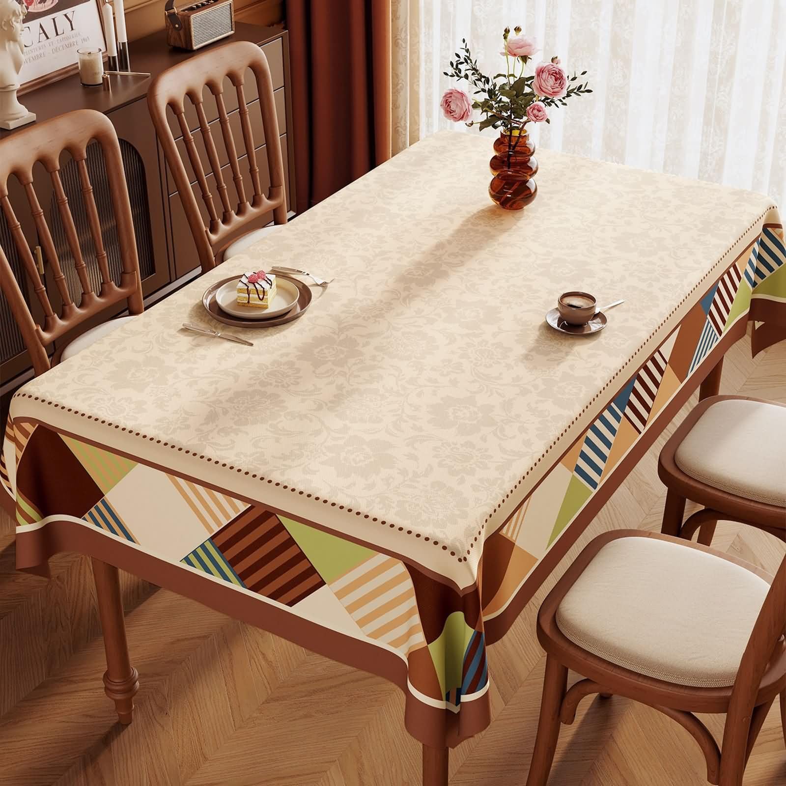 Prostokątny beżowy brązowy obrus z PVC do jadalni 140 x 280 cm