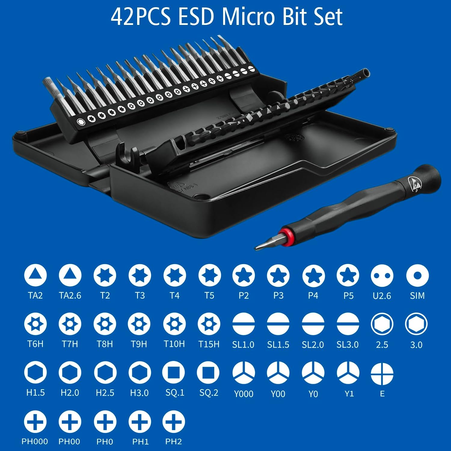 ZEITE 42 Piece ESD Micro Precision Screwdriver and Bit Set,Professional Repair Tool Kit for Laptops,Drones,Hard Drives,Gaming Consoles,Cameras,Watches,and Other Precision Devices