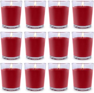 Set of 12 Red Votive Candles for Christmas Valentine's, Unscented Bulk Candles for Home Weddings Party Festival Decorative and DIY